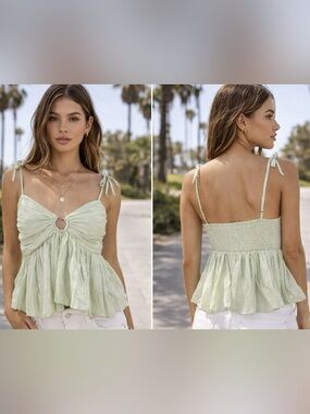 Parker Mint Green Strapless Tie-Shoulder Peplum Top